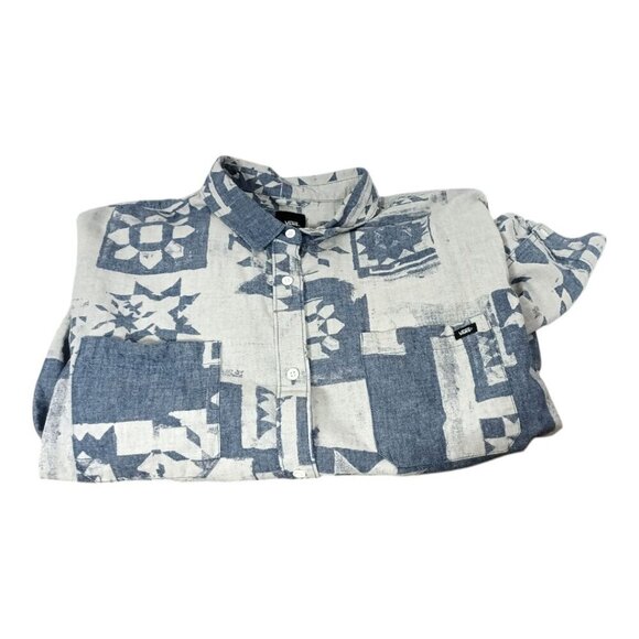 VANS Women's Size XL Ashley Blue Geometric Button Up Chest Pockets Long Sleeve - Picture 11 of 11